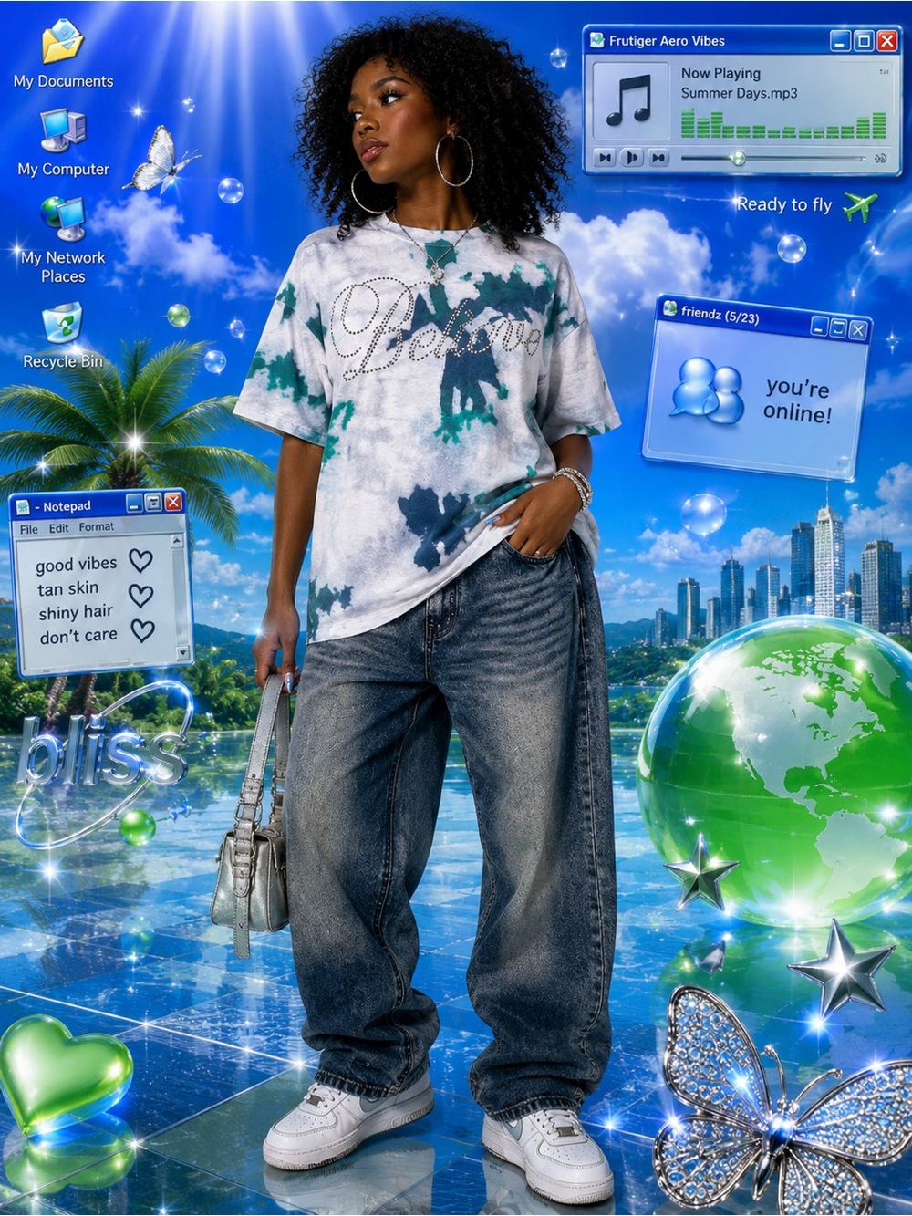 Rhinestone Y2K Inspired Tie-Dye Tee “BELIEVE”|Festival Style|Y Large/Womnen xs,s